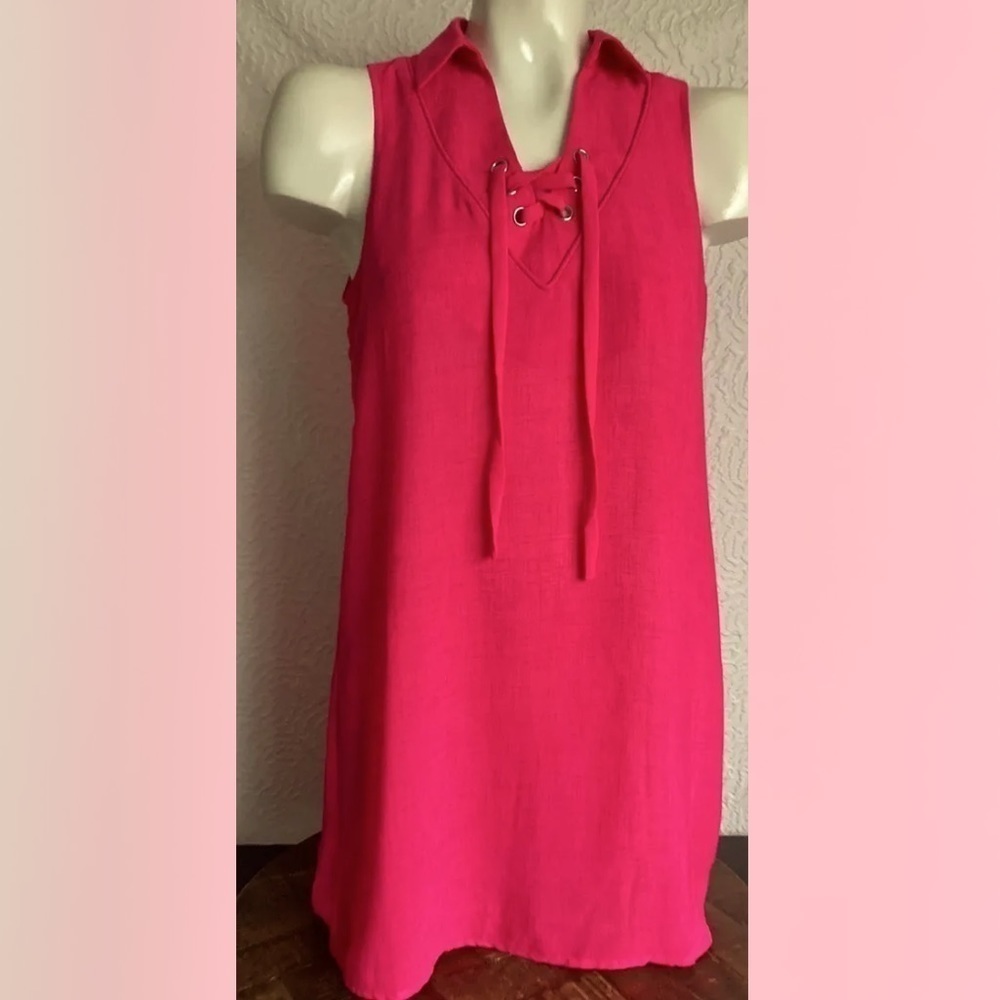 NAKED Zebra Barbiecore Lace Up Sleeveless Sun Dress Hot Neon Pink Size Small